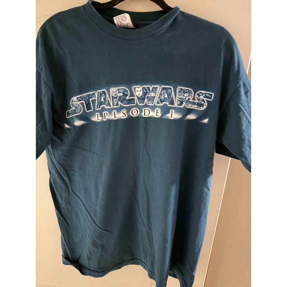 Vintage Star Wars Episode I Phantom Menace T-Shirt Large Blue Character Logo